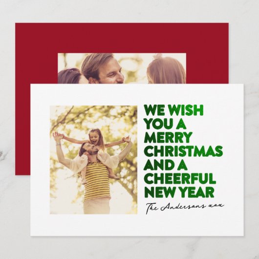 ELEGANTE VROLIJKE KERST & NIEUWJAAR FAUX GROENE FO FEESTDAGENKAART (Voorkant / Achterkant)