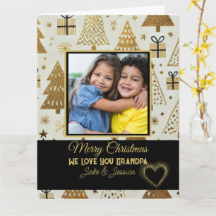 Elegante vrolijke kerst opa zwart en goud kaart