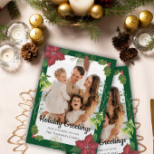 Elegante Vrolijke Kerst Rode Bloem Familiefoto Feestdagenkaart