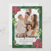 Elegante Vrolijke Kerst Rode Bloem Familiefoto Feestdagenkaart (Voorkant)