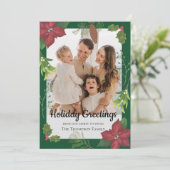 Elegante Vrolijke Kerst Rode Bloem Familiefoto Feestdagenkaart (Staand voorkant)