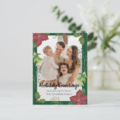 Elegante Vrolijke Kerst Rode Bloem Familiefoto Feestdagenkaart (Staand voorkant)