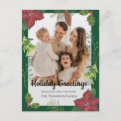 Elegante Vrolijke Kerst Rode Bloem Familiefoto Feestdagenkaart (Voorkant)