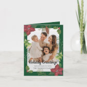 Elegante Vrolijke Kerst Rode Bloem Familiefoto Kaart (Voorkant)
