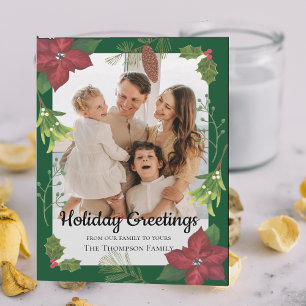 Elegante Vrolijke Kerst Rode Bloem Familiefoto Kaart
