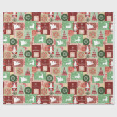 Elegante vrolijke kerst rode groene collage cadeaupapier (Vlak)