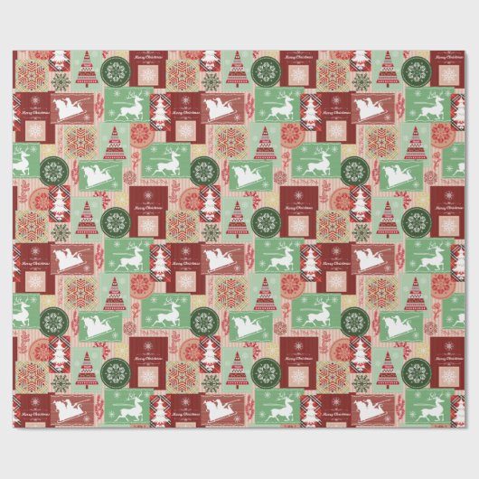 Elegante vrolijke kerst rode groene collage cadeaupapier (Vlak)