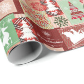 Elegante vrolijke kerst rode groene collage cadeaupapier (Rol Hoek)