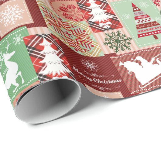 Elegante vrolijke kerst rode groene collage cadeaupapier (Rol Hoek)