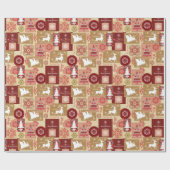 Elegante vrolijke kerst rood goud collage cadeaupapier (Vlak)
