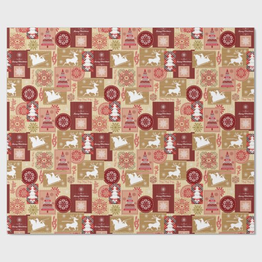 Elegante vrolijke kerst rood goud collage cadeaupapier (Vlak)