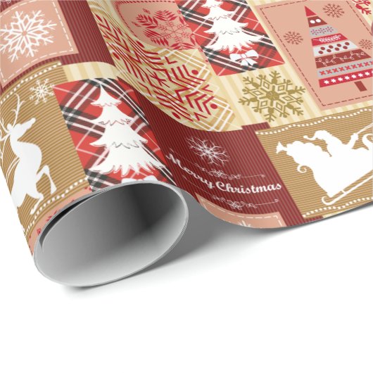 Elegante vrolijke kerst rood goud collage cadeaupapier (Rol Hoek)