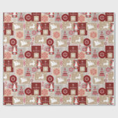Elegante vrolijke kerst rood goud collage cadeaupapier (Vlak)