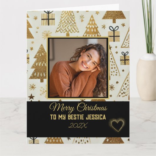 Elegante vrolijke kerstbestie zwart en goud kaart (Voorkant)