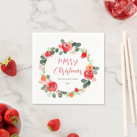 Elegante Vrolijke Kerstbloem Krans Kerstmis Servet (Insitu)