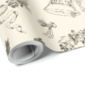 Elegante  vrolijke kerstbogen Beige Toile Cadeaupapier (Rol Hoek)