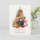 Elegante Vrolijke Kerstboom 4 Foto Familie Nieuws Feestdagenkaart (Staand voorkant)