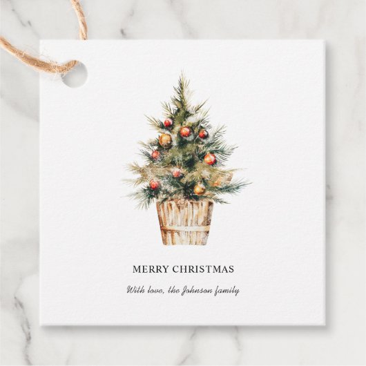 Elegante vrolijke kerstboom bedankjes labels (Voorkant)