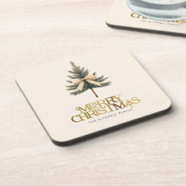 Elegante Vrolijke Kerstboom Boog Familie Bier Onderzetter