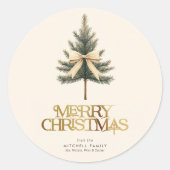 Elegante Vrolijke Kerstboom Boog Familie Ronde Sticker (Voorkant)