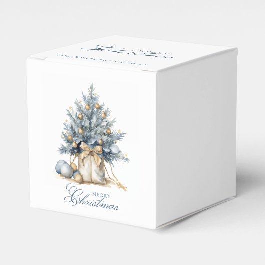 Elegante Vrolijke Kerstboom Goud Blauw Aangepaste Bedankdoosjes (Voorkant Zijde)