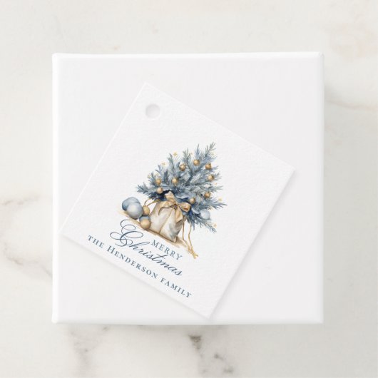 Elegante Vrolijke Kerstboom Goud Blauw Aangepaste Bedankjes Labels (In situ)