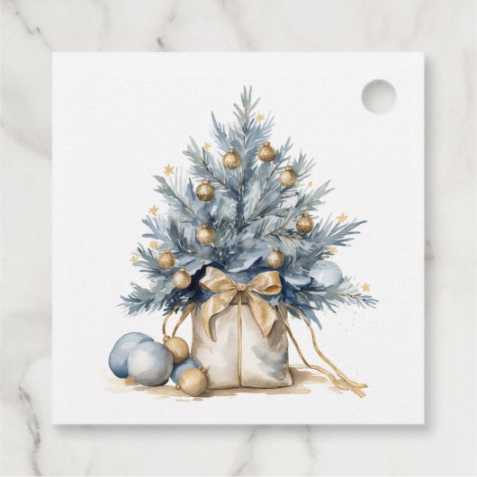 Elegante Vrolijke Kerstboom Goud Blauw Aangepaste  Bedankjes Labels (Achterkant)