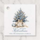 Elegante Vrolijke Kerstboom Goud Blauw Aangepaste Bedankjes Labels (Voorkant)