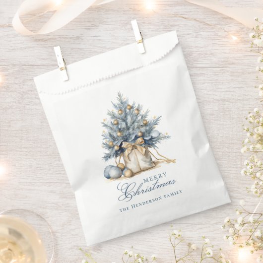 Elegante Vrolijke Kerstboom Goud Blauw Aangepaste Bedankzakje (Geknipt)