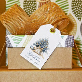 Elegante Vrolijke Kerstboom Goud Blauw Aangepaste Cadeaulabel