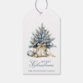 Elegante Vrolijke Kerstboom Goud Blauw Aangepaste  Cadeaulabel (Achterkant)