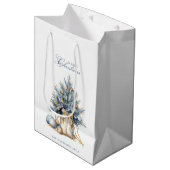 Elegante Vrolijke Kerstboom Goud Blauw Aangepaste  Medium Cadeauzakje (Voorkant Gekanteld)
