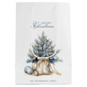 Elegante Vrolijke Kerstboom Goud Blauw Aangepaste  Medium Cadeauzakje (Achterkant)