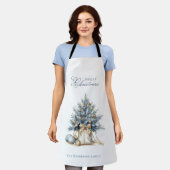 Elegante Vrolijke Kerstboom Goud Blauw Aangepaste Schort (Gedragen)