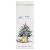 Elegante Vrolijke Kerstboom Goud Blauw Aangepaste  Wijn Cadeautas (Achterkant)