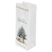 Elegante Vrolijke Kerstboom Goud Blauw Aangepaste  Wijn Cadeautas (Voorkant Gekanteld)