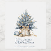 Elegante Vrolijke Kerstboom Goud Blauw Aangepaste Wijn Etiket (Enkel label)