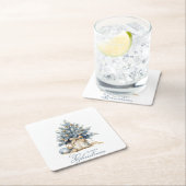 Elegante Vrolijke Kerstboom Goud Blauw Waterverf Kartonnen Onderzetters (Insitu)