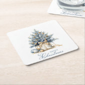 Elegante Vrolijke Kerstboom Goud Blauw Waterverf Kartonnen Onderzetters (Schuin)