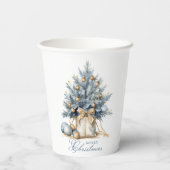 Elegante Vrolijke Kerstboom Goud Blauw Waterverf Papieren Bekers (Achterkant)