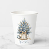 Elegante Vrolijke Kerstboom Goud Blauw Waterverf Papieren Bekers (Voorkant)