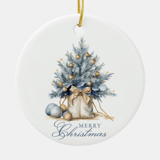 Elegante Vrolijke Kerstboom Goud Custom Photo Keramisch Ornament (Voorkant)