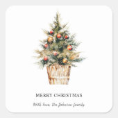 Elegante vrolijke kerstboom vierkante sticker (Voorkant)