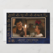 Elegante vrolijke kerstfoto blauw feestdagenkaart (Voorkant)