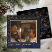 Elegante Vrolijke Kerstfoto Navy Blue Feestdagenkaart