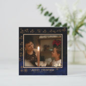 Elegante Vrolijke Kerstfoto Navy Blue Feestdagenkaart (Staand voorkant)