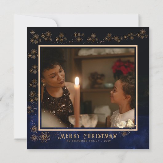 Elegante Vrolijke Kerstfoto Navy Blue Feestdagenkaart (Voorkant)