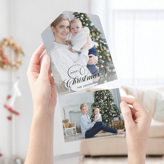 Elegante vrolijke kerstkalligrafie 1-Foto All In One Uitnodiging