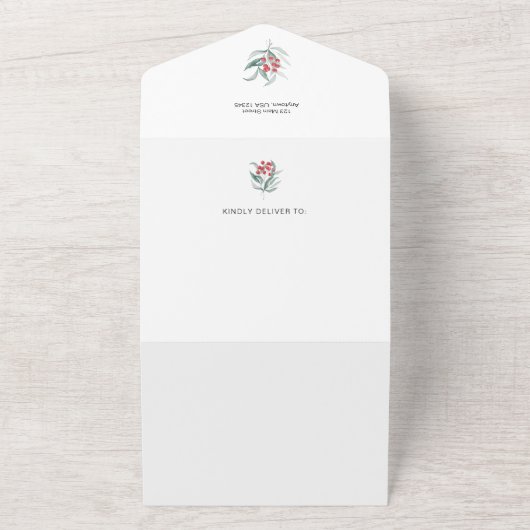 Elegante vrolijke kerstkalligrafie 1-Foto All In One Uitnodiging (Buitenkant)