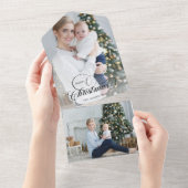 Elegante vrolijke kerstkalligrafie 1-Foto All In One Uitnodiging (Afscheurbaar)